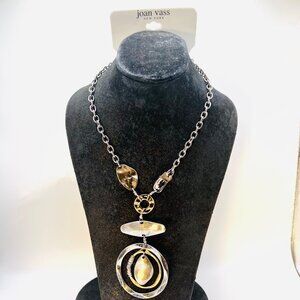 Joan Vass New York Necklace-NWT-Silver/Gold Rustic Mix-Casual-Versatile-V Neck